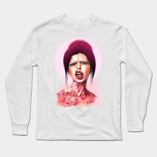 Young cute girl with beautiful color hair with peonies tattoo. Long Sleeve T-Shirt